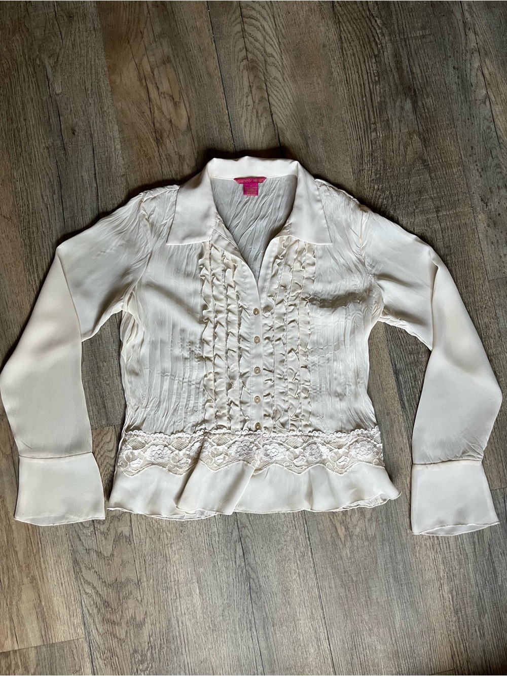 Sunny Leigh Cream Ruffle & Lace Button-Front Blouse
